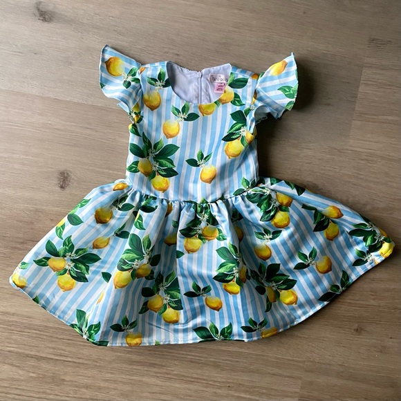 Halabaloo Girls Formal Lemon Dress with Blue Stripes - Size 4 - Picture 4 of 10